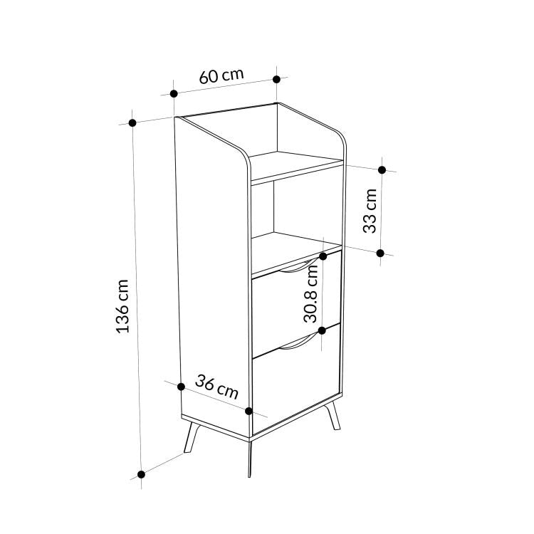 Mobile Multiuso 60x36x136 cm con 2 Cassetti e 1 Ripiano in Melamina Tortora