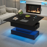 Tavolino da Salotto Sollevabile Nero con Prese USB e LED 100x50x51.5cm