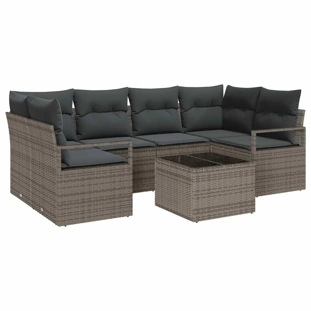 Set Divano da Giardino 7 pcs Grigio Polyrattan, Acciaio e Vetro