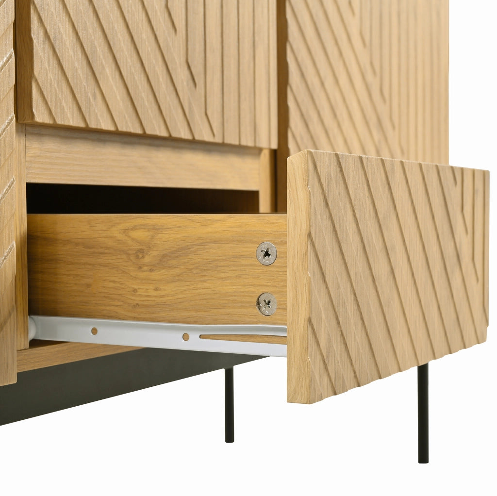 Credenza 140x40x75 cm con 2 ante e 3 cassetti in truciolare naturale e metallo