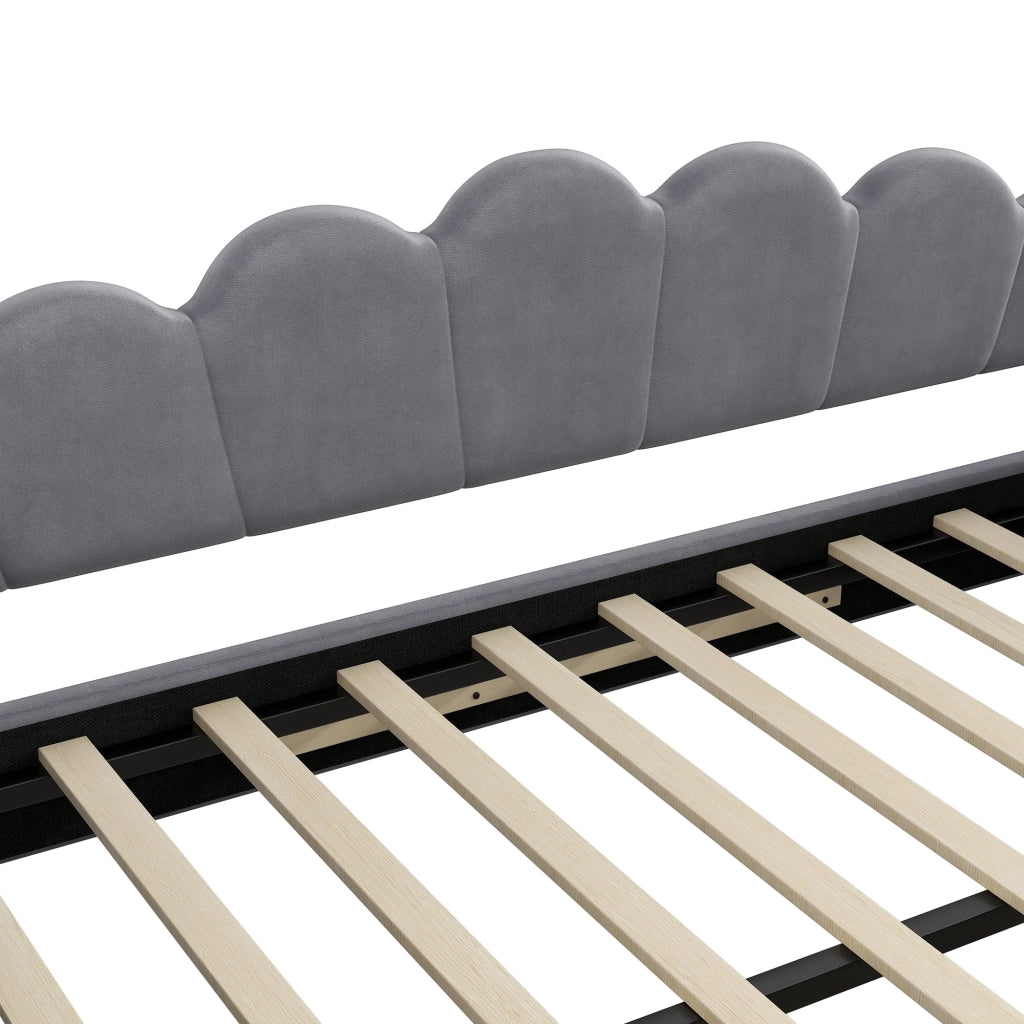 Letto con letto estraibile 140 × 200 cm con illuminazione LED a 7 colori rivestito in lino grigio