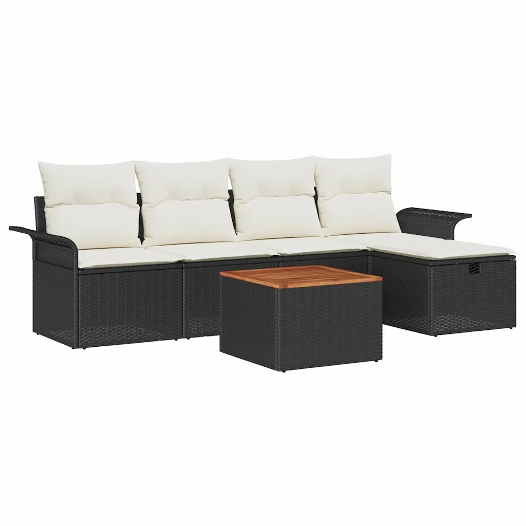 Set Divano da Giardino con cuscino 6 pcs Nero polyrattan 3359446