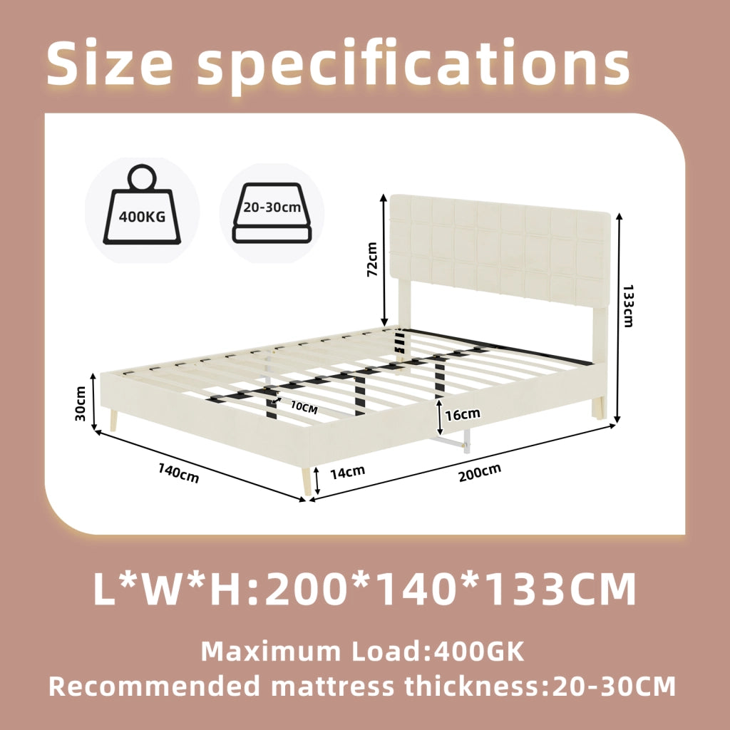 letto in velluto beige 140 x 200 cm
