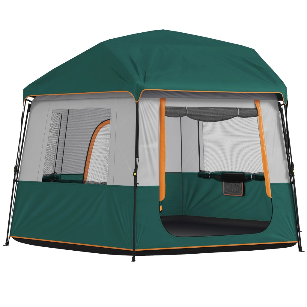 Tenda da campeggio per 4-6 persone verde impermeabile 3000 mm con protezione UV30+ e telo superiore rimovibile 350x350x205 cm
