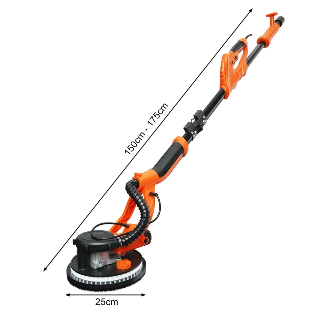Per fai da te, levigatrice elettrica per cartongesso 750 W con aspiratore, LED, manico telescopico e 12 dischi abrasivi