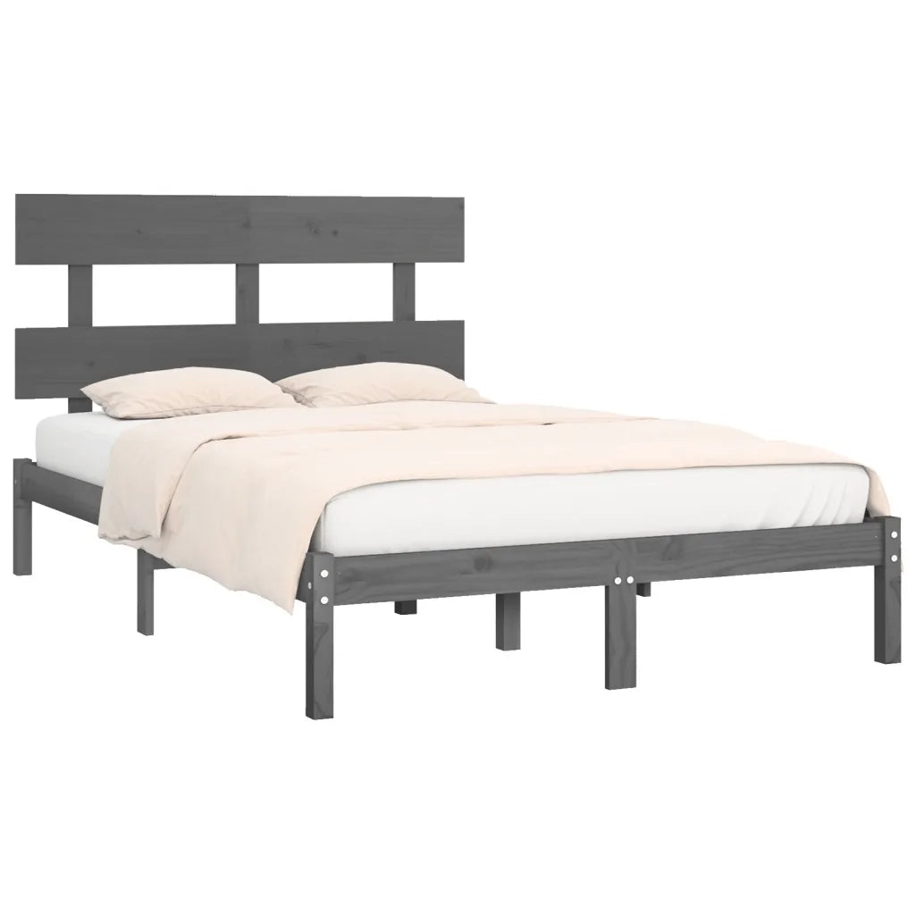 Letto matrimoniale | Letto per adulti | Giroletto Grigio in Legno Massello 200x200 cm