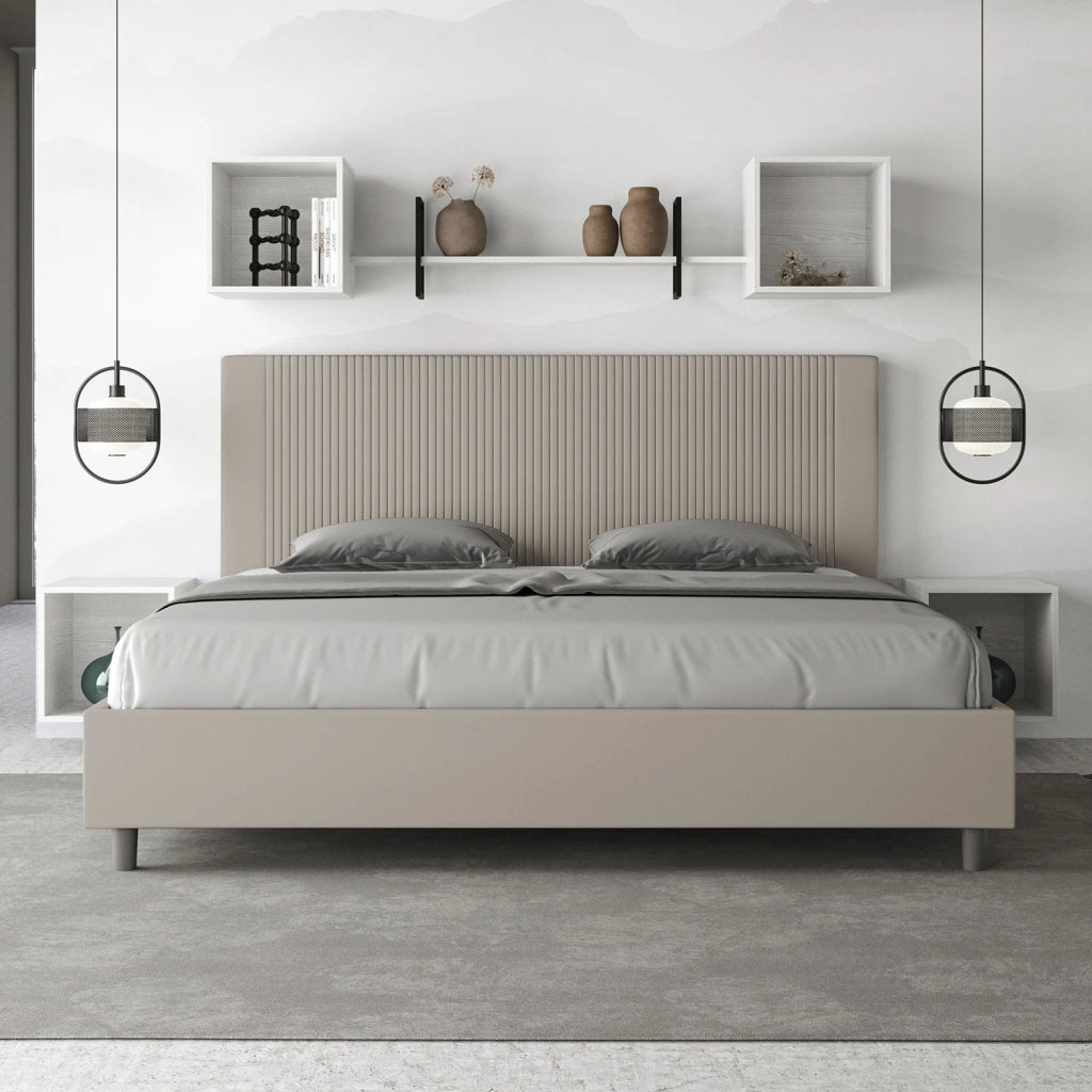 BS COM Letto matrimoniale king size contenitore imbottito 190x190 similpelle tortora