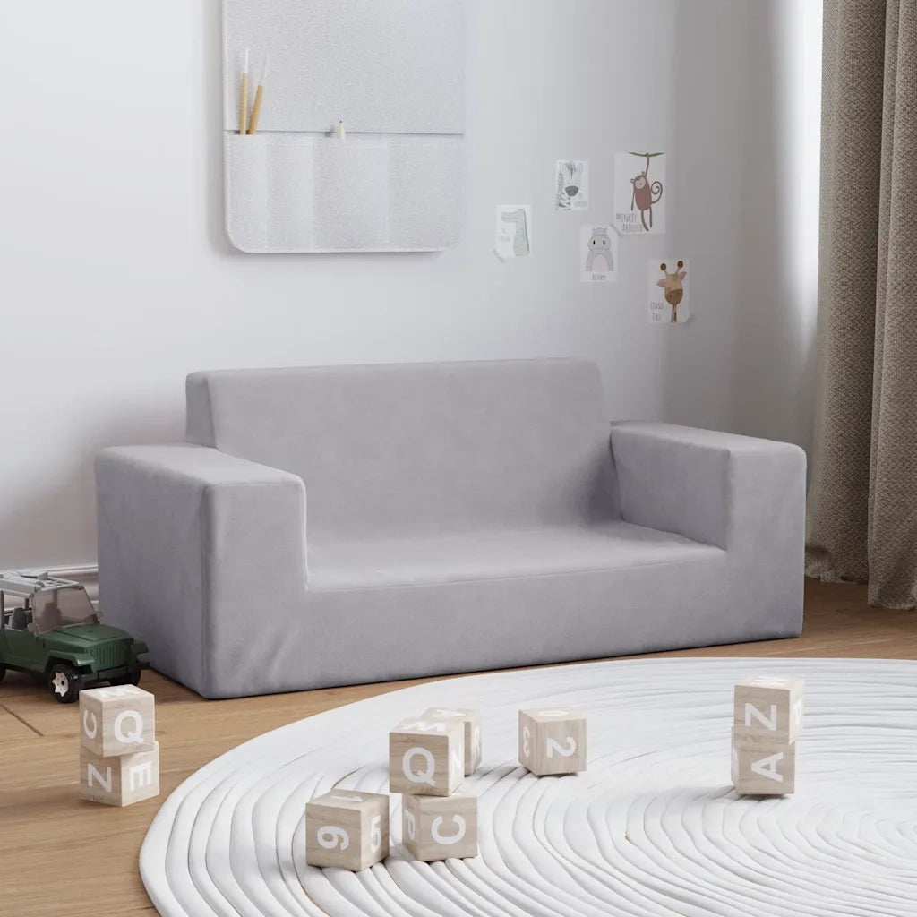 Divano per Bambini a 2 Posti-Sofa-Divanetto Grigio Chiaro in Morbido Peluche 538863