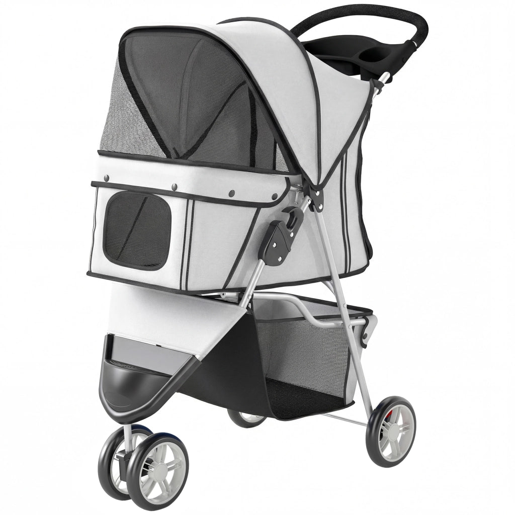 Passeggino per Cani Pieghevole con Portabicchieri e Cestino, 77x44x102 cm, Grigio