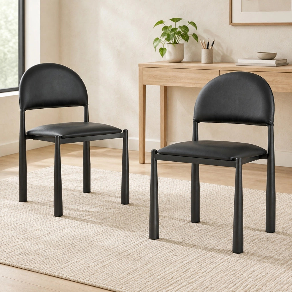 Sedia da pranzo moderna in similpelle PU nera con schienale semicircolare 80 cm