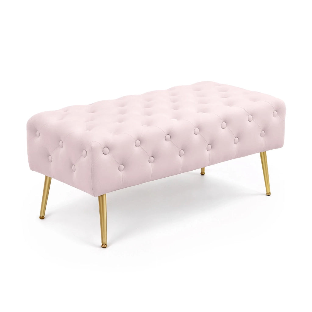 Panca imbottita in velluto trapuntato 100 cm MONACO Rosa Cipria