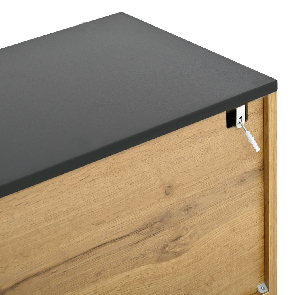 Credenza 160x35x80;5 cm a 2 ante con motivo mosaico in truciolare; naturale e nero