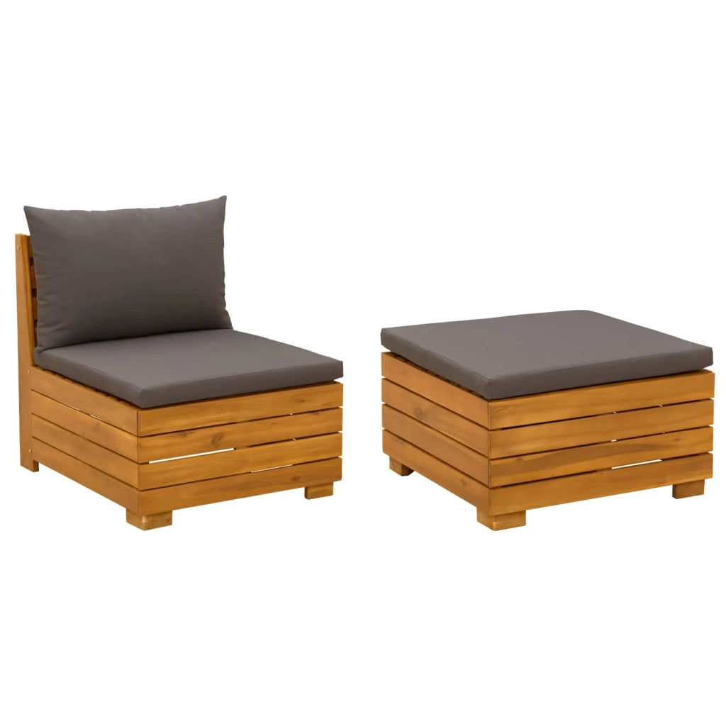 Set Lounge da Giardino | Set Salotto da Giardino 2 Pezzo Marrone Legno di Acacia Massello