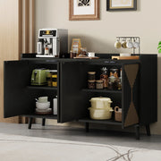 Credenza con 4 ante; ripiani regolabili e vano aperto in MDF nera per soggiorno 140 × 40 × 84 cm
