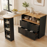 Mobile contenitore a L con 4 cassetti e scaffale laterale girevole a 360° in MDF nero 105 × 39 × 102 cm