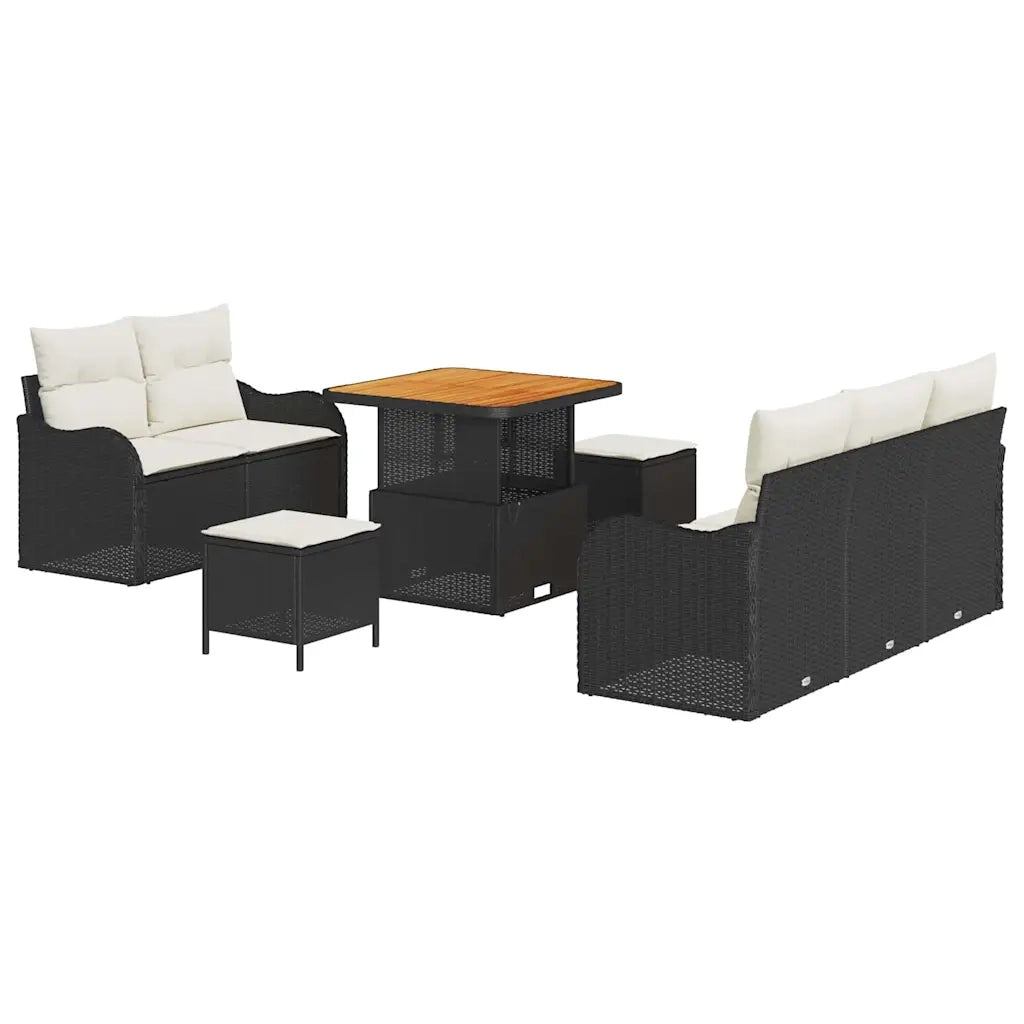 Set Divano da Giardino con cuscino 8 pcs Nero polyrattan