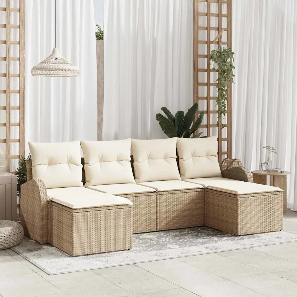 Set di divani con cuscino 6 pcs Beige e Bianco polyrattan