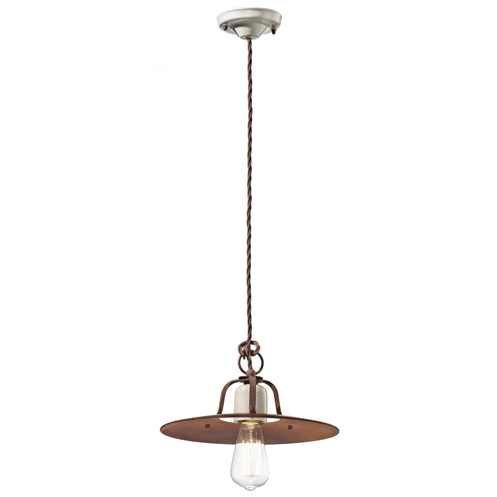 Lampadario Vintage Grunge Ferro E Ceramica Craquele&apos 1 Luce E27 30Cm