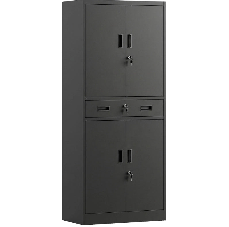 Armadio in metallo nero 180 cm con serrature, cassetto e ripiani regolabili