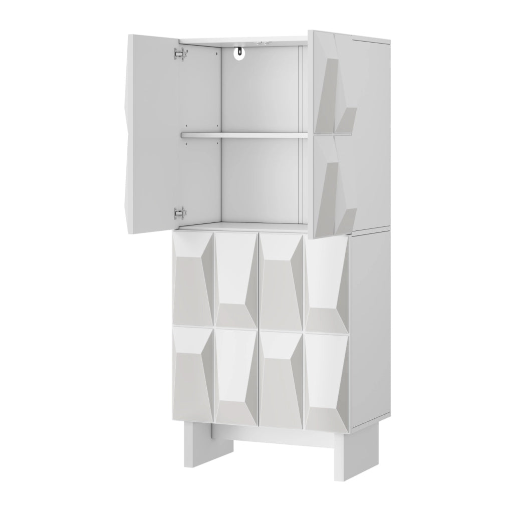 Mobile alto multiuso bianco 60;5 x 34 x 135;5 cm in truciolare con 4 ante e ripiani regolabili
