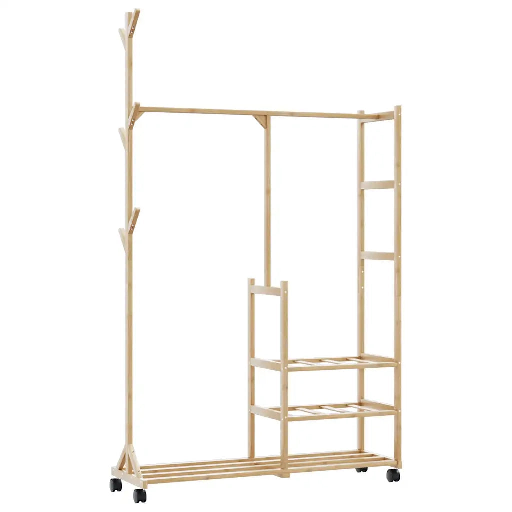 Appendiabiti con Ripiani e Ruote 100x38x175,5 cm in Bambù 4008919
