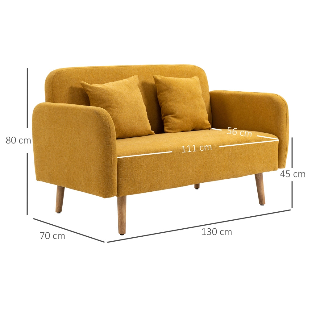 Divano a 2 posti con cuscini in poliestere naturale e piedini regolabili per piccoli spazi 80 × 130 × 70 cm