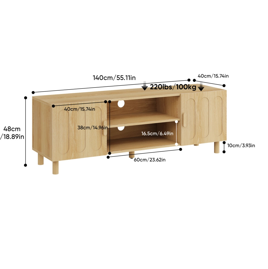 Mobile TV 140 cm rovere con ante e passacavi