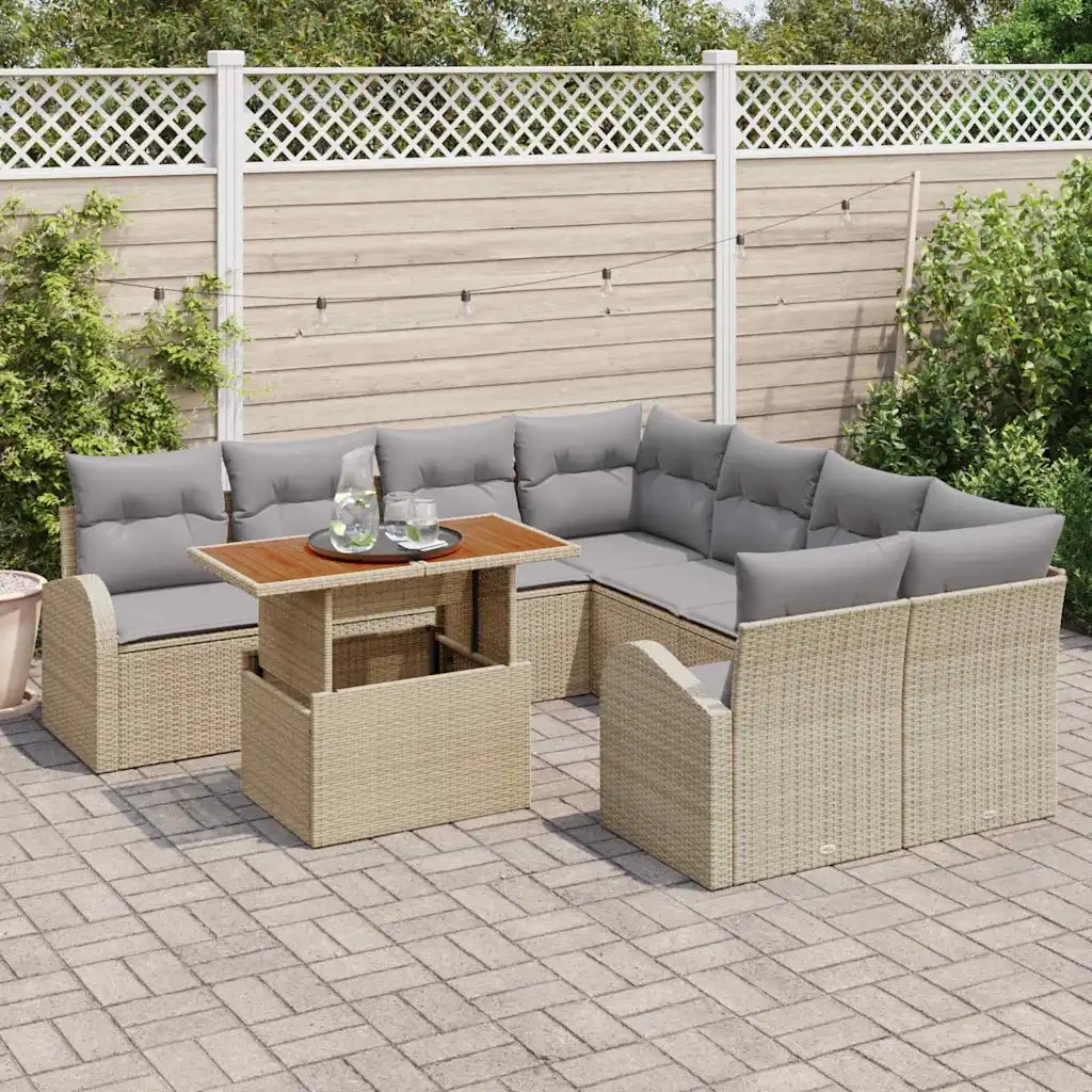 Set Divano da Giardino con cuscino 9 pcs beige e grigio chiaro