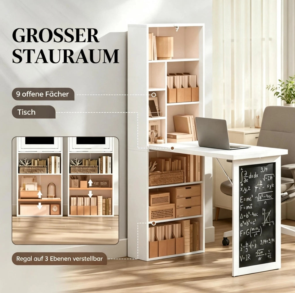 SCRIVANIA pieghevole da parete 98x51x153 cm MDF e legno Nero e Bianco