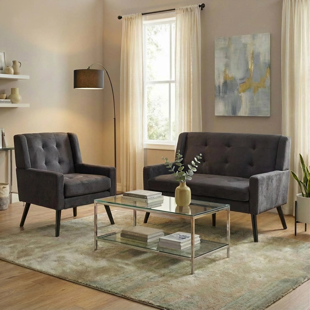 Set poltrona singola e poltrona 2 posti imbottite grigio scuro HOMVRA