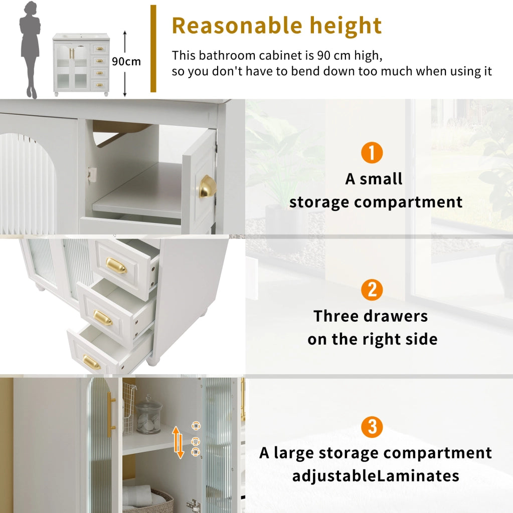 Mobile bagno con lavabo in ceramica bianco 80 cm con armadietto e cassetti