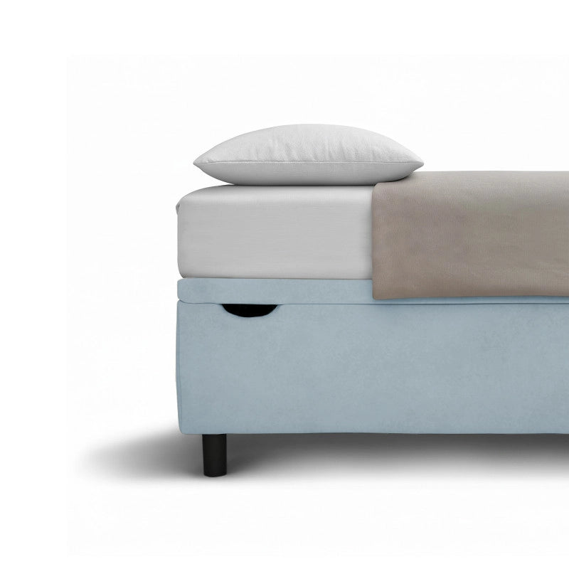 Letto imbottito Singolo 80x190 cm Flat - Contenitore,Microfibra,Azzurro