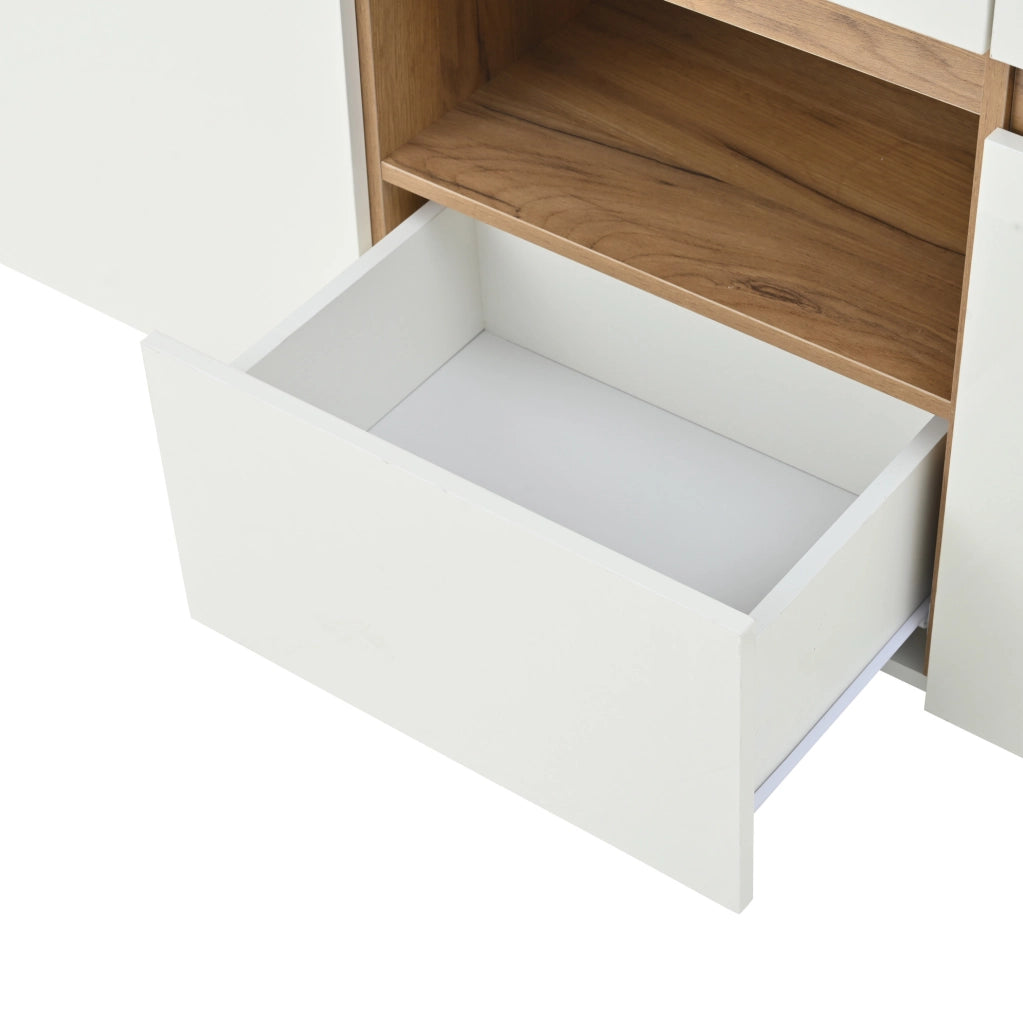 Credenza da soggiorno 140x40x70 cm con LED, 4 cassetti e 2 vani in truciolare bianco
