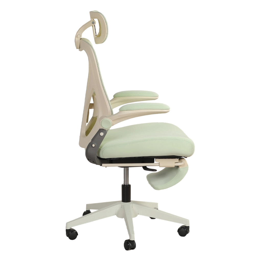 Sedia da ufficio pieghevole ergonomica con supporto lombare regolabile, schienale in mesh traspirante e poggiatesta 3D, colore verde
