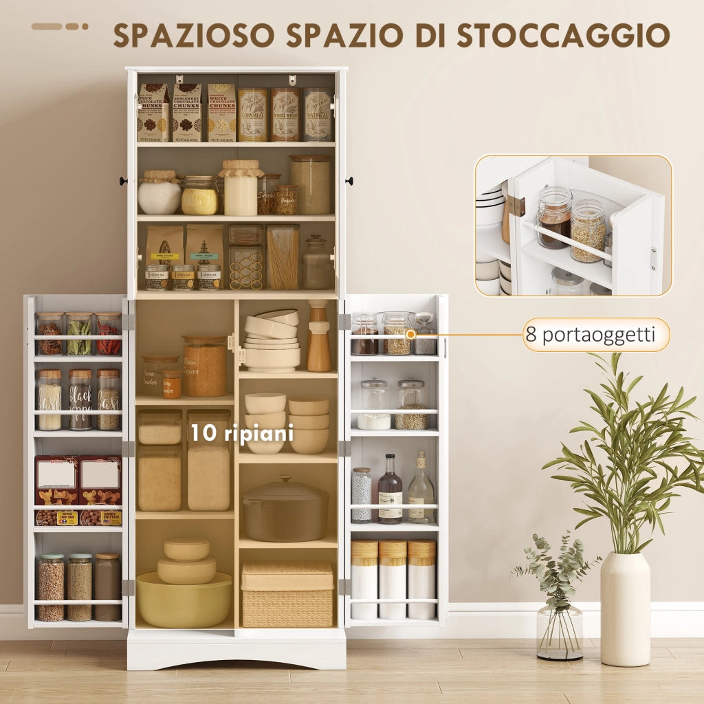 Mobile Dispensa Cucina con Ante, Armadietti e Cerniere a Chiusura Silenziosa, in Legno, 60x40x162 cm, Bianco