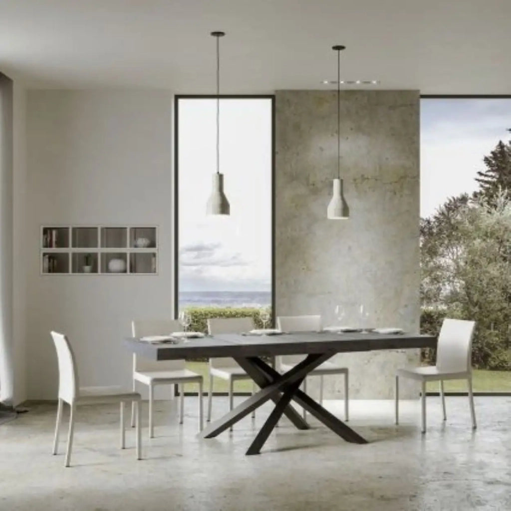 Tavolo allungabile 120/380x90 cm Volantis Premium colore cemento gambe antracite