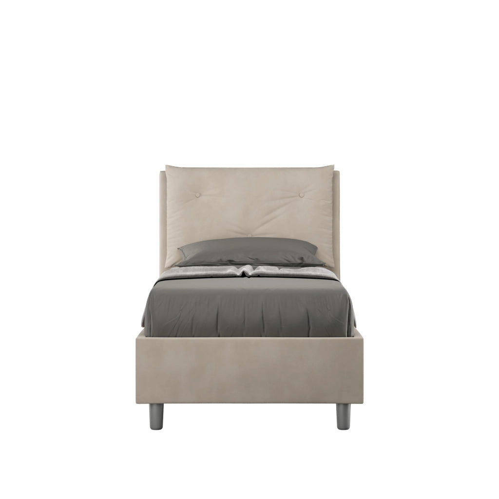BS COM Letto singolo con rete imbottito 80x200 microfibra sabbia