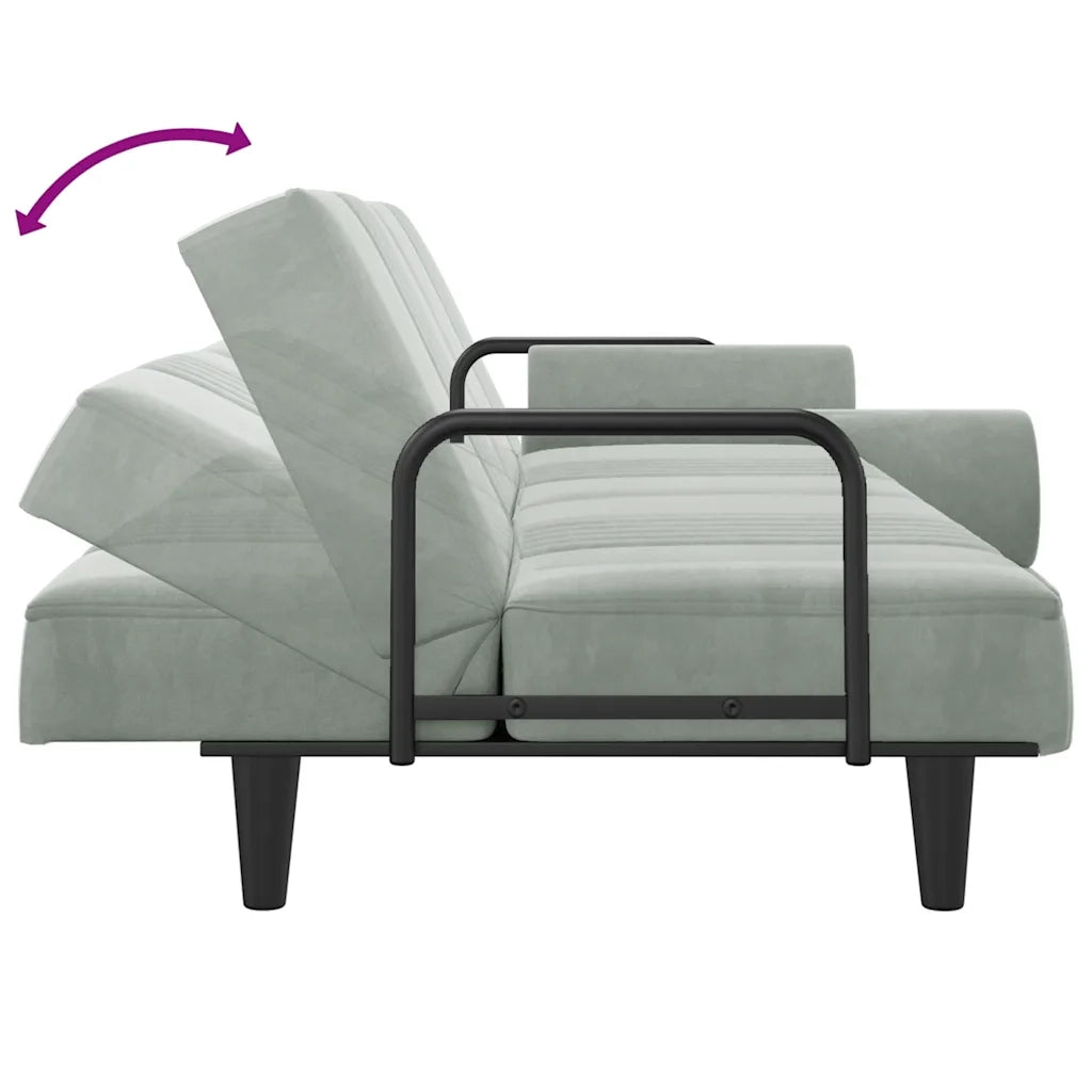 Divano letto | Sof¨¤ letto | Letto singolo con Braccioli Grigio Chiaro in Velluto