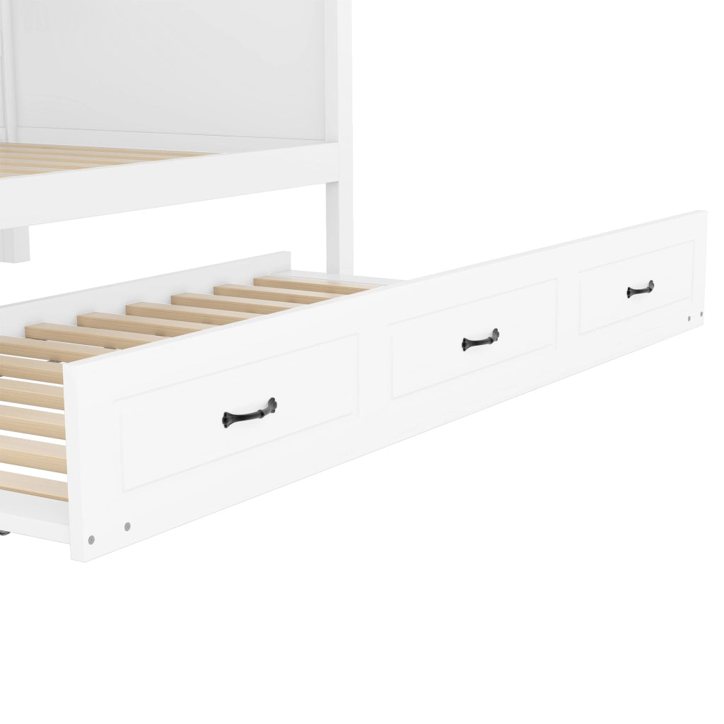 Letto divano singolo 90 × 200 cm con letto estraibile; vano contenitore; LED; presa e USB; senza materasso; bianco