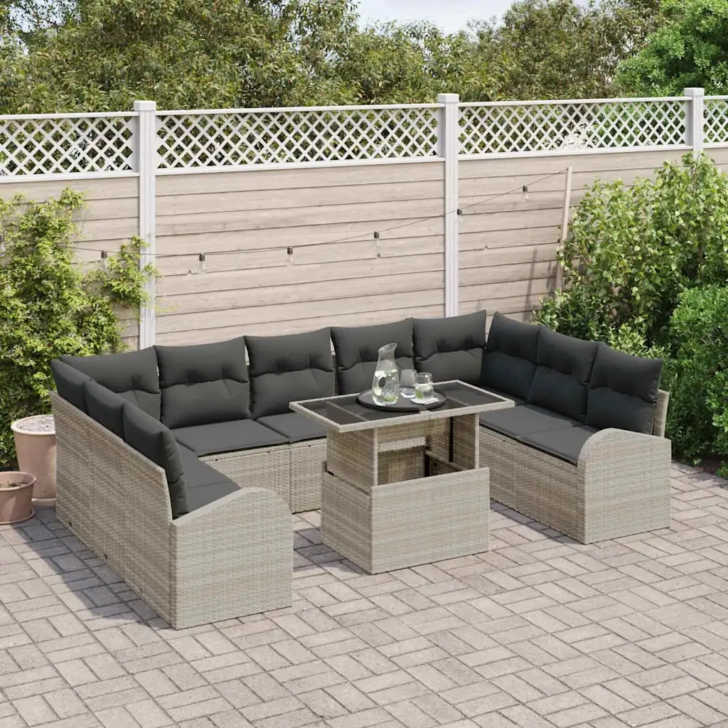 Set Divano da Giardino 10 pcs Grigio chiaro Poly Rattan
