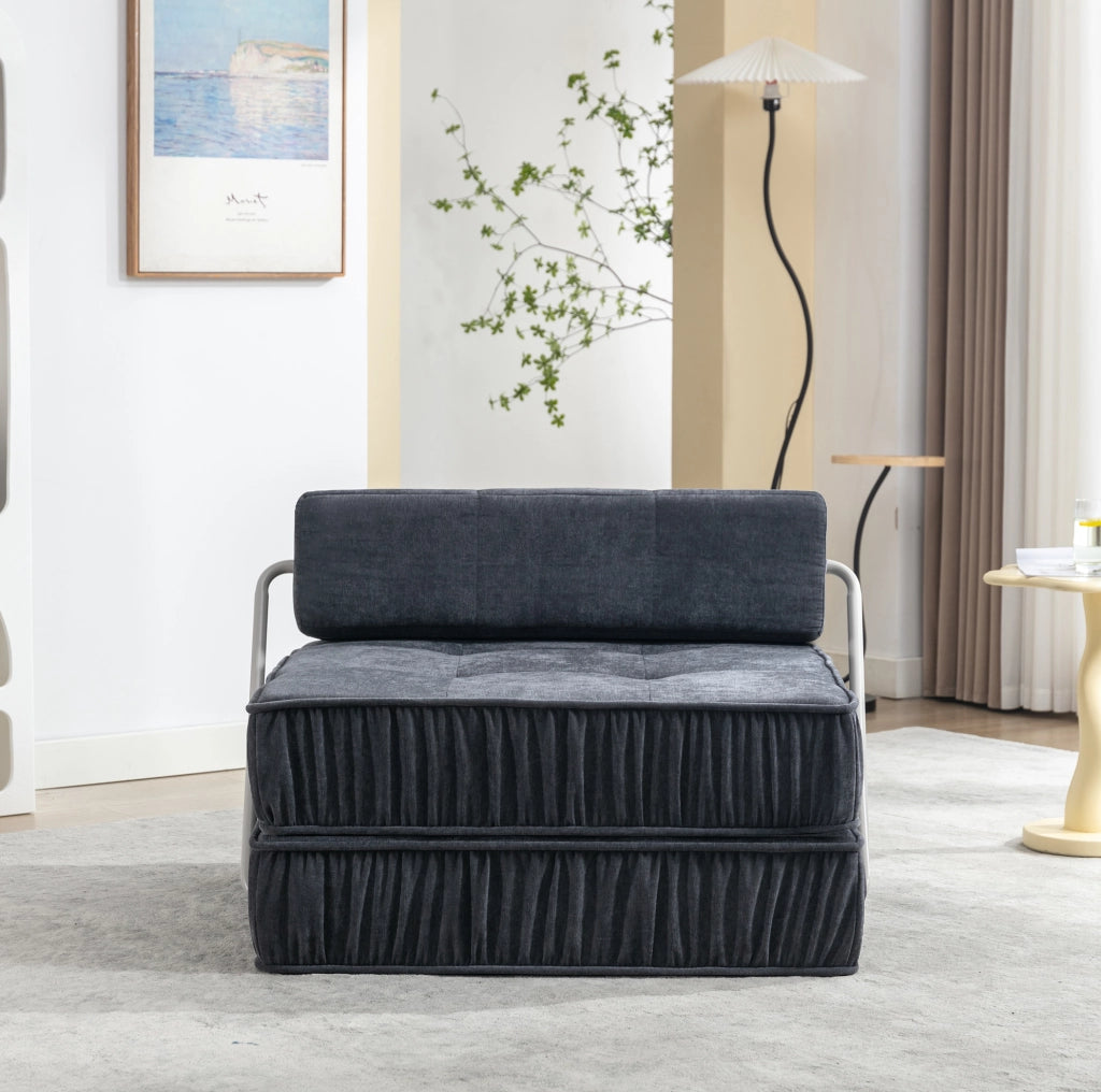 Divano letto pieghevole 186x93 cm con rivestimento in ciniglia grigia