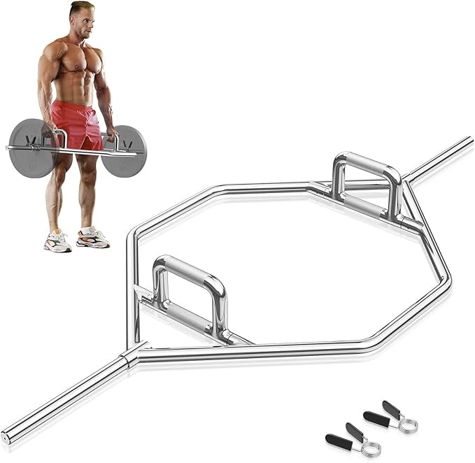 Barra della Trappola Olimpica, Olympic Hex Trap Bar in Acciaio con Maniglie Piegehvole, Barra Sollevamento Pesi, Capacità di Carico 226 kg(Argento)