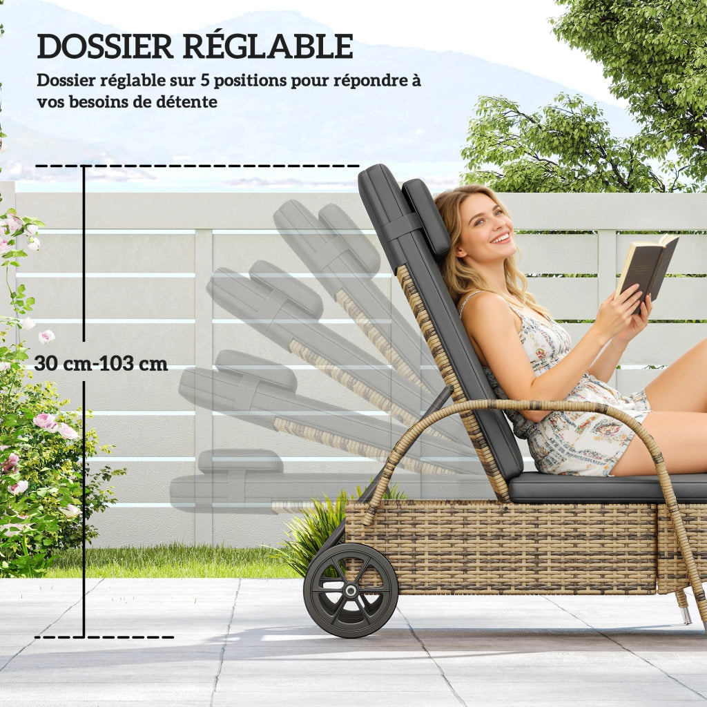 Lettino prendisole reclinabile con materassino e rotelle ¨C Xylo ¨C giallo 200x73x30-103cm