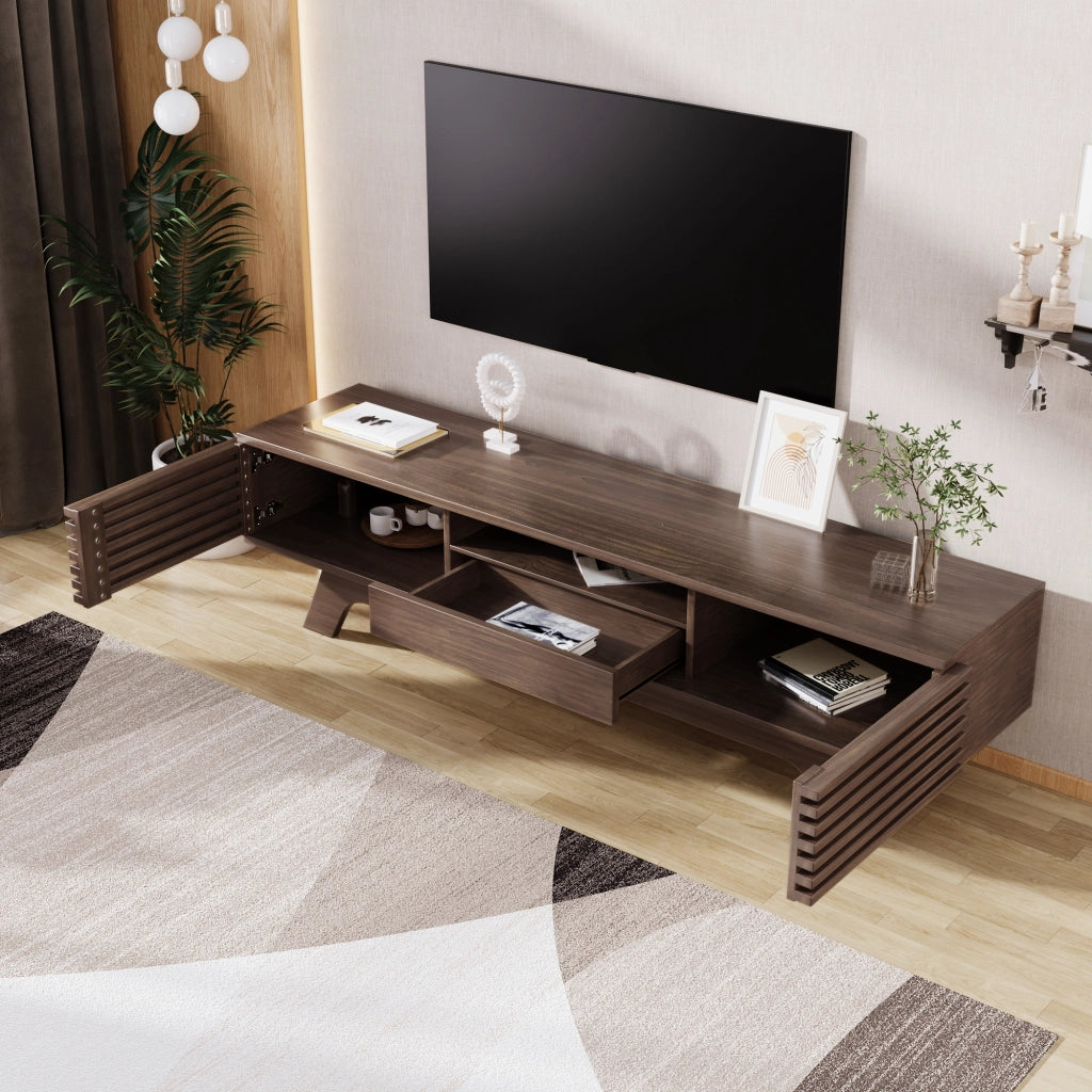 Mobile TV con 2 ante 1 cassetto vani aperti e passacavi in pannello di particelle naturale 150 × 35 × 44 cm