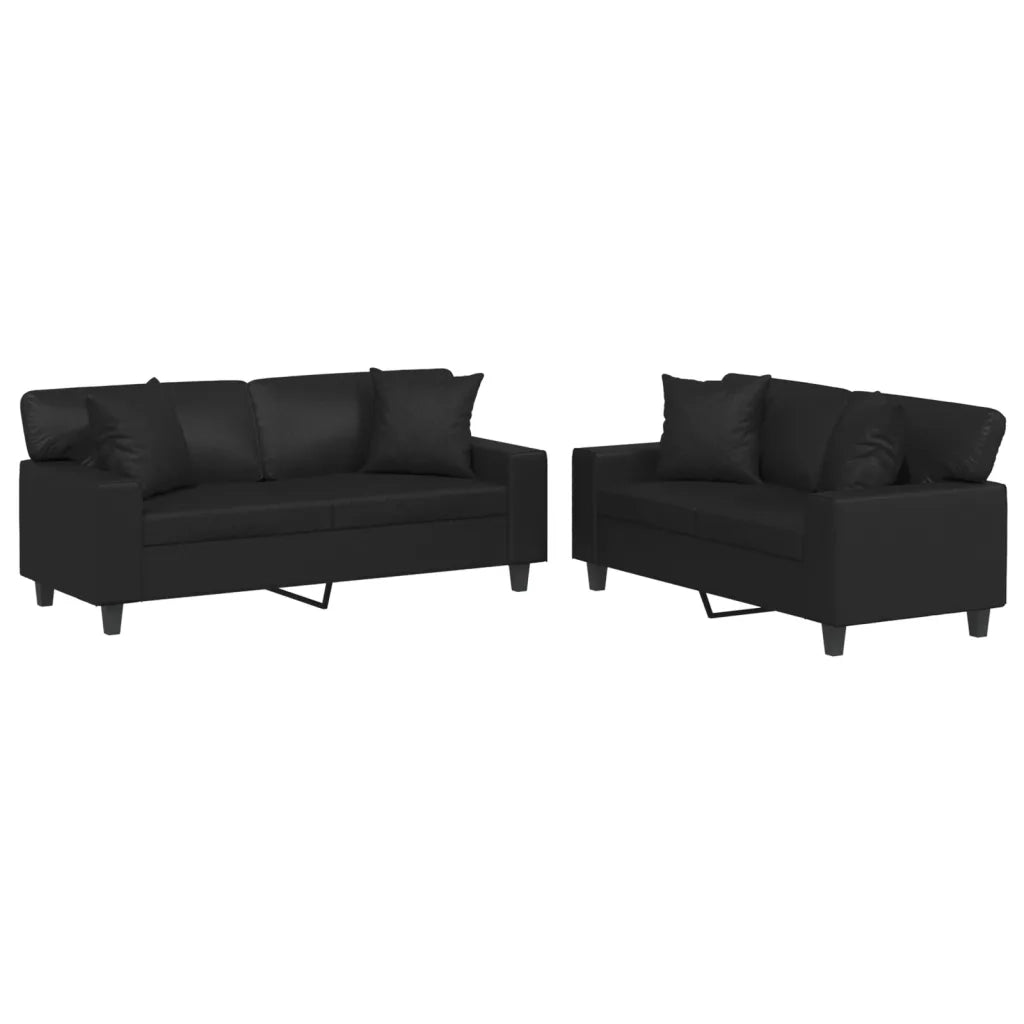Set di Divani 2 pz con Cuscini Nero in Similpelle 3201924