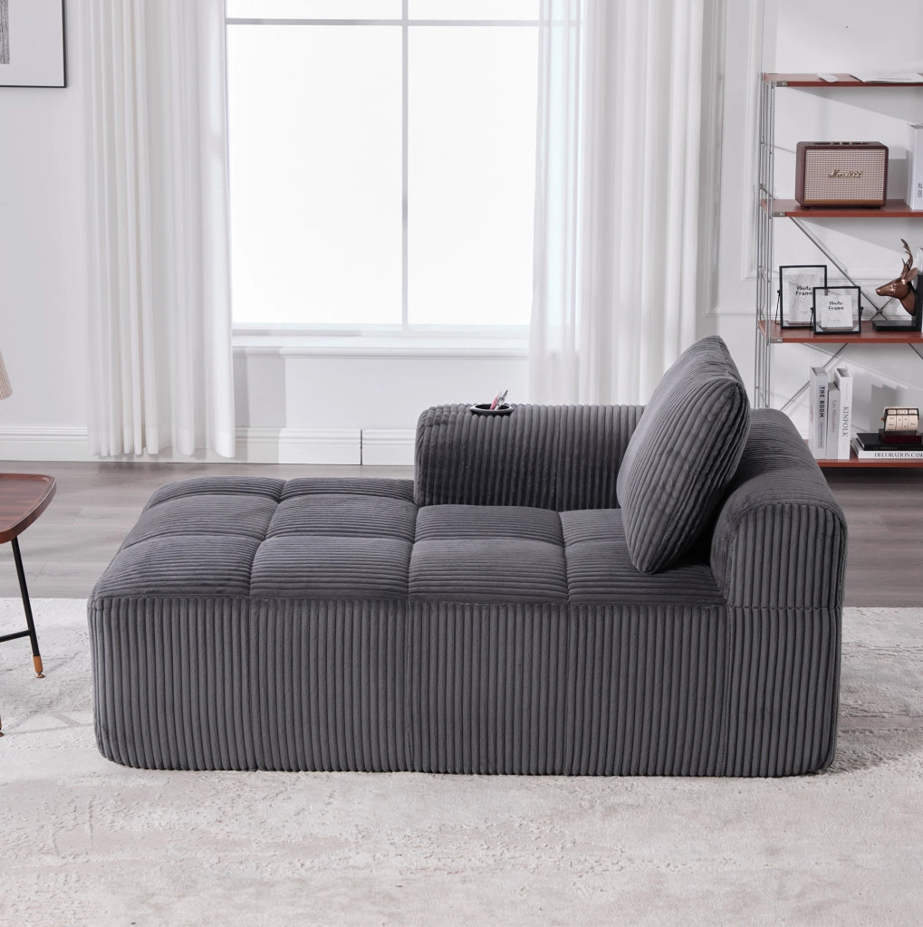 Divano compatto 158x93x61 cm in velluto a coste grigio scuro con tasche laterali