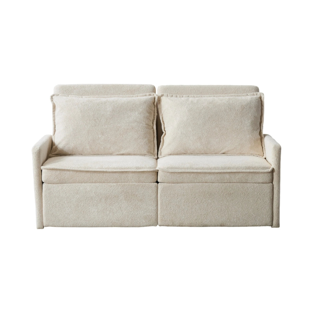 Divano letto con schienale regolabile in ciniglia beige