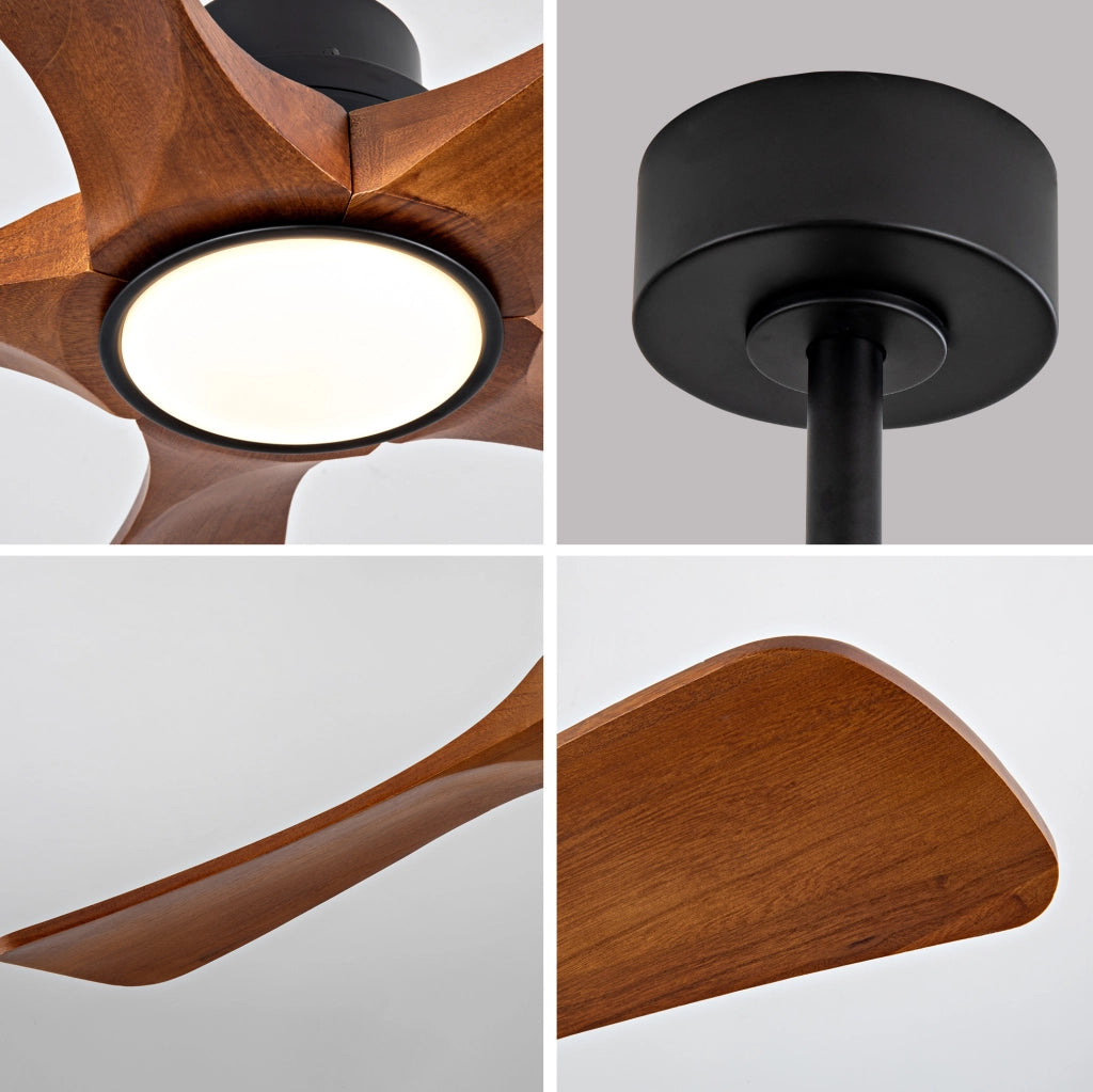 Ventilatore a soffitto 42 pollici con 5 pale in legno di Paulownia, luce LED dimmerabile e telecomando, 6 velocità, funzione inversione, adatto per soggiorno e patio