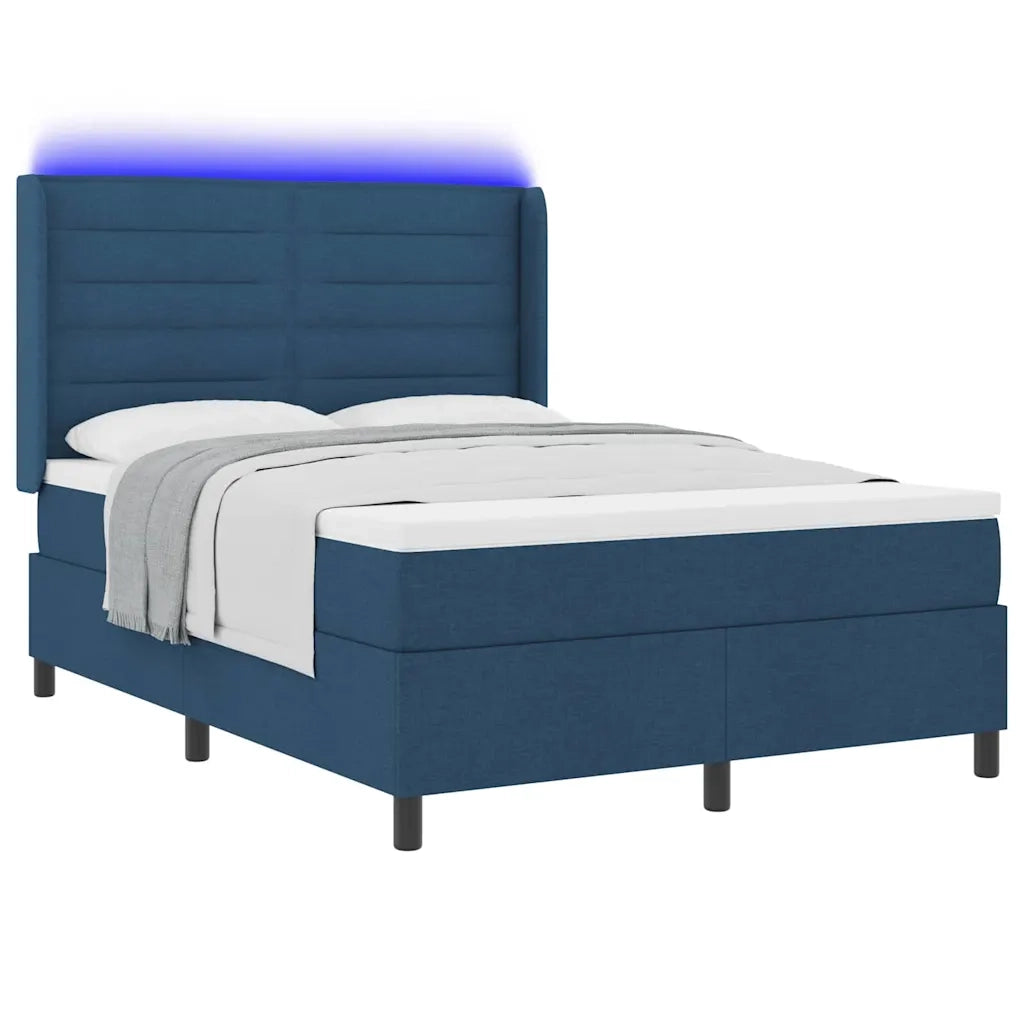 Letto a Sorgente LED con materasso Blu 140 x 200 cm Tessuto