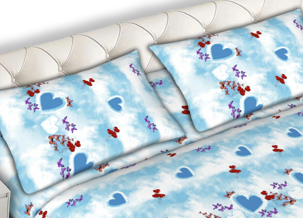 Completo Lenzuola Letto Matrimoniale 100% Cotone Made Italy Dis. Cielo CN - 2 Piazze - Azzurro